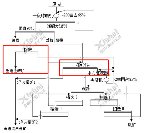 金氧化原生混合礦重選+閃速浮選工藝