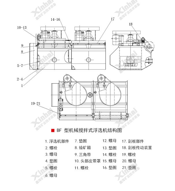 BF型機械攪拌式浮選機結(jié)構(gòu)原理圖